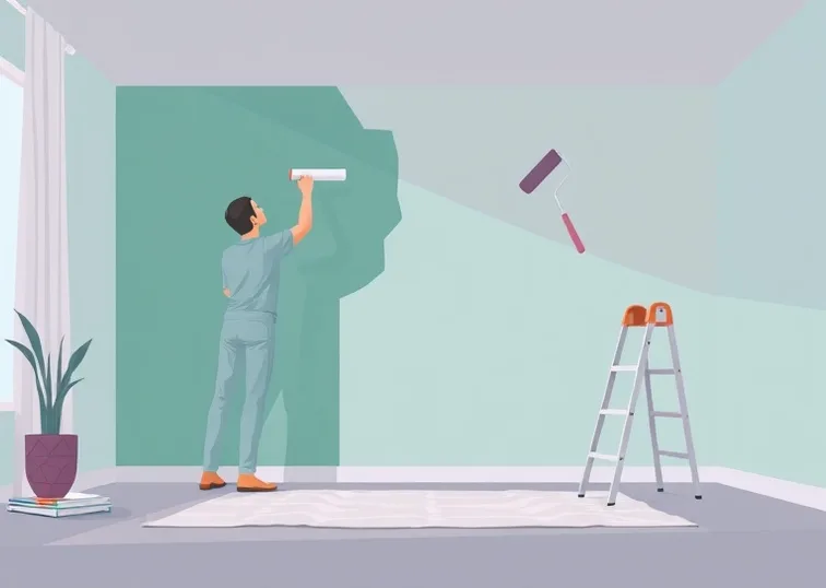 Peintre appliquant la peinture au rouleau sur un mur de salon
